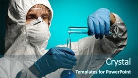  Presentation with scientist - Slide set consisting of wastes biologicos - scientist in protective wear background and a ocean colored foreground