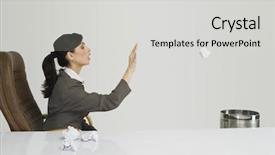  Presentation with paper - Slide deck featuring wasting time - businesswoman throwing crumpled paper background and a light gray colored foreground