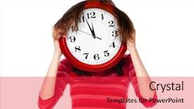  Presentation with time wasting - Beautiful PPT layouts featuring wasting time - picture of woman with big backdrop and a red colored foreground