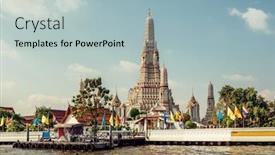  Presentation with bangkok - Slide set consisting of wat arun ratchawararam ratchawaramahawihan or wat arun buddhist temple in bangkok thailand background and a light blue colored foreground