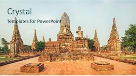  Presentation with ayutthaya - Colorful presentation theme enhanced with wat chaiwatthanaram ayutthaya historical park backdrop and a sky blue colored foreground