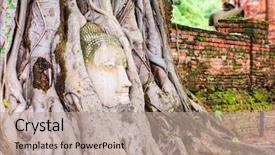  Presentation with banyan tree - Slide set enhanced with wat mahathat in ayutthaya background and a coral colored foreground