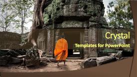  Presentation with asia history - Beautiful PPT theme featuring wat monk ta prohm khmer backdrop and a tawny brown colored foreground