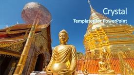  Presentation with thai temple - Amazing slide deck having wat phrathat doi suthep temple backdrop and a ocean colored foreground