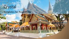  Presentation with temple - PPT theme featuring wat ratchabophit temple in bangkok background and a light blue colored foreground