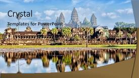 Presentation with cambodia - Slide set with wat with reflection in water background and a light blue colored foreground