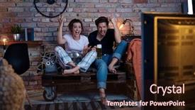  Presentation with home - Cool new slides with watch - excited couple watching tv backdrop and a wine colored foreground