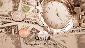  Presentation with time money - Theme featuring watch and american currency time is money concept background and a coral colored foreground