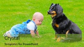  Presentation with grass - Colorful presentation design enhanced with watch dogs game - little baby with dog backdrop and a  colored foreground