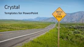  Presentation with road yellow - Theme enhanced with watch for stock yellow diamond warning road sign against blue sky background and a light blue colored foreground