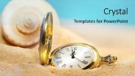  Presentation with seashell - PPT theme enhanced with watch lost in the sand background and a light blue colored foreground
