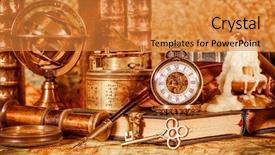  Presentation with map vintage - PPT layouts consisting of watch lying on ancient world background and a gold colored foreground