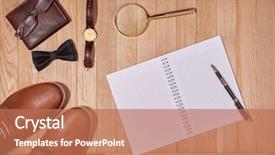  Presentation with magnifying glass - Presentation theme consisting of watch magnifying glass wallet glasses background and a coral colored foreground