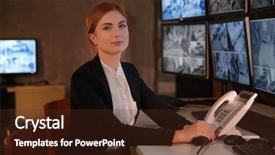  Presentation with female security - PPT theme with watch night service - female security guard working background and a tawny brown colored foreground