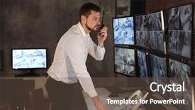  Presentation with security guard - Presentation theme featuring watch night service - male security guard using radio background and a tawny brown colored foreground