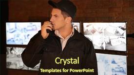  Presentation with security guard - Presentation theme having watch night service - male security guard using radio background and a wine colored foreground