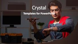  Presentation with computer - Amazing PPT layouts having watch night service - young handsome repairman repairing computer backdrop and a tawny brown colored foreground