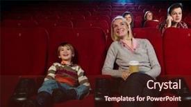  Presentation with cinema - PPT theme with watch others - smiling mother and her son background and a  colored foreground