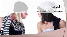  Presentation with women - Beautiful presentation theme featuring watch others - two young pretty women stare backdrop and a white colored foreground