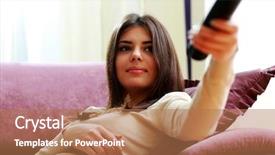  Presentation with remote - Theme with watch student - young beautiful woman lying background and a coral colored foreground