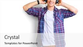  Presentation with werry old man and gis music - Presentation theme featuring watch student - young man enjoying music background and a white colored foreground