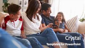  Presentation with family - PPT theme with watch tv looking at each background and a ocean colored foreground