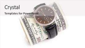  Presentation with roll - PPT layouts consisting of time save - wrist watch wrapped background and a light gray colored foreground