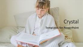  Presentation with child girl reading a book - PPT theme with watchful - indoor portrait of young european background and a  colored foreground