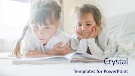  Presentation with close up of young girls - PPT layouts consisting of watchful - indoor portrait of young european background and a sky blue colored foreground