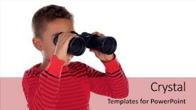  Presentation with child trauma - Colorful slide deck enhanced with watchful - latin child looking through binoculars backdrop and a red colored foreground