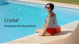  Presentation with pool side - Cool new presentation with watchful lifeguard sitting at side backdrop and a light blue colored foreground