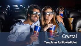  Presentation with movie theater - Beautiful PPT theme featuring watching 3d movie in cinema backdrop and a ocean colored foreground