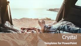  Presentation with relaxing - Beautiful slide deck featuring watching at the sea fall backdrop and a coral colored foreground