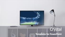  Presentation with entertainment - Slide set with watching football game on television background and a gray colored foreground
