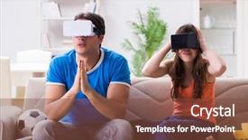  Presentation with virtual reality physical therapy - PPT theme featuring watching football on virtual reality background and a  colored foreground