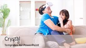  Presentation with virtual reality - Cool new PPT layouts with watching football on virtual reality backdrop and a  colored foreground