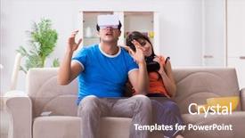  Presentation with virtual reality rehab - Slide set with watching football on virtual reality background and a violet colored foreground