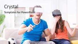  Presentation with virtual reality - Presentation theme with watching football on virtual reality background and a sky blue colored foreground