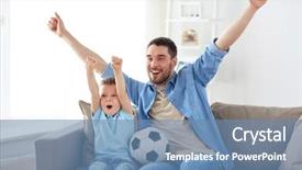 Presentation with entertainment - Audience pleasing PPT theme consisting of watching football or soccer game backdrop and a teal colored foreground