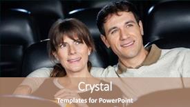  Presentation with movie theater - Slide deck with mid adult couple watching movie background and a coral colored foreground