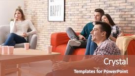  Presentation with young people in the club - Colorful theme enhanced with watching movie in home cinema backdrop and a red colored foreground