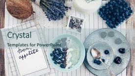  Presentation with acai berry smoothie bowl - Presentation design featuring tablet summer breakfast concept scene background and a light blue colored foreground