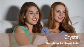  Presentation with movie popcorn - Cool new PPT theme with watching movie or tv series backdrop and a coral colored foreground