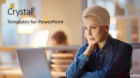  Presentation with professional consultant - Cool new PPT theme with data video - mature professional watching online conference backdrop and a coral colored foreground