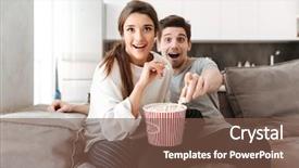  Presentation with relaxing - Presentation theme consisting of watching tv and eating popcorn background and a tawny brown colored foreground