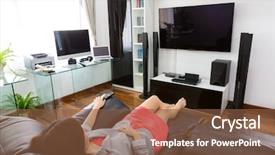  Presentation with home office - Presentation theme consisting of watching tv in modern home background and a tawny brown colored foreground