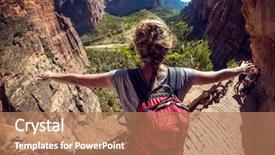  Presentation with woman hands raised to sky - Colorful PPT theme enhanced with watching valley view of zion backdrop and a coral colored foreground