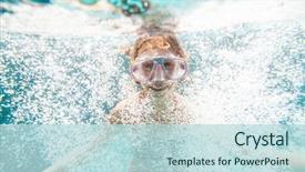  Presentation with swimming - Cool new theme with water - 9 years old child wearing backdrop and a sky blue colored foreground