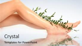  Presentation with blue - Colorful slide set enhanced with grass tan water - beautiful slim woman's legs backdrop and a lemonade colored foreground