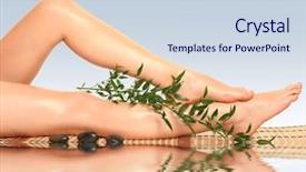  Presentation with blue - Audience pleasing PPT theme consisting of grass tan water - beautiful slim woman's legs backdrop and a sky blue colored foreground